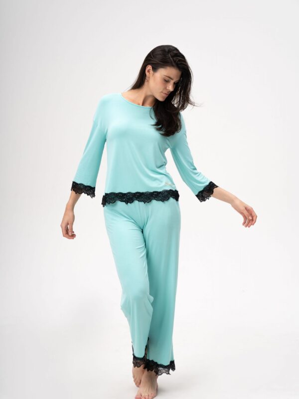 women’s bamboo Pajama set 3/4 sleeves-Marine Breathe- Lumiere Collection