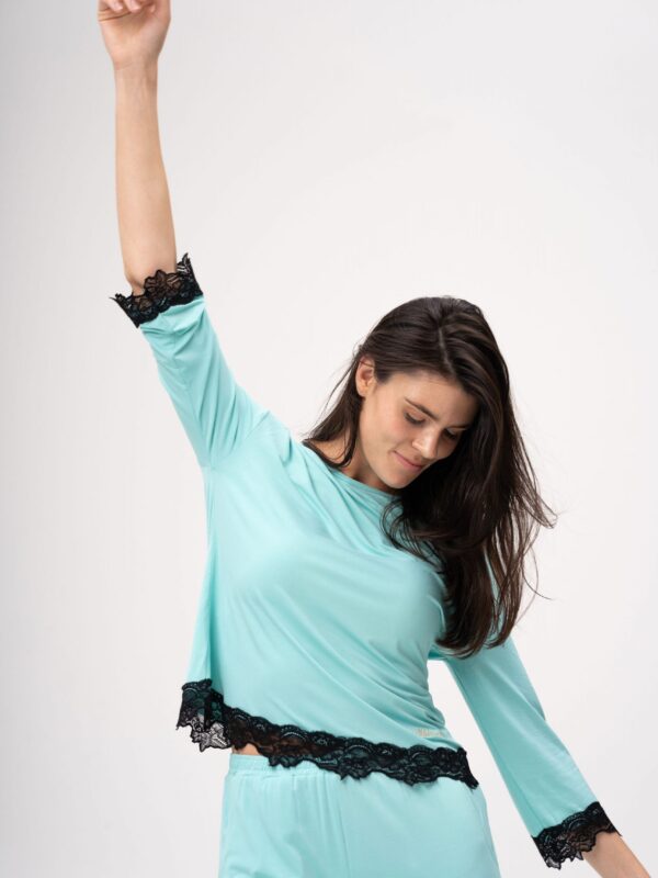 women’s bamboo Pajama set 3/4 sleeves-Marine Breathe- Lumiere Collection