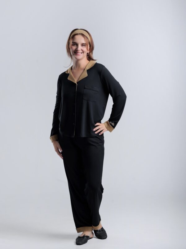 long sleeve button-down bamboo pajama Set for Women- Noire’ – PJ Couture Collection