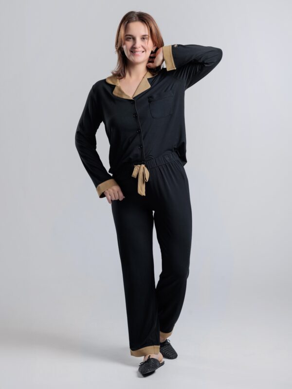 long sleeve button-down bamboo pajama Set for Women- Noire’ – PJ Couture Collection